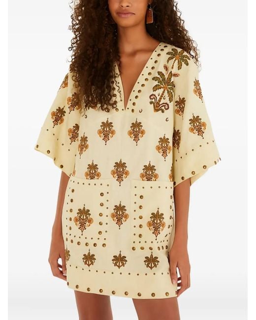 Robe Courte Imprimée À Détails De Clous Farm Rio en coloris Natural