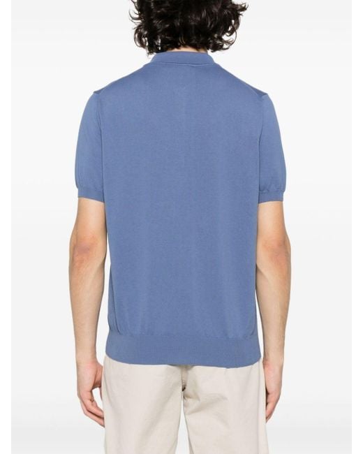 Canali Blue Knitted Cotton Polo Shirt for men