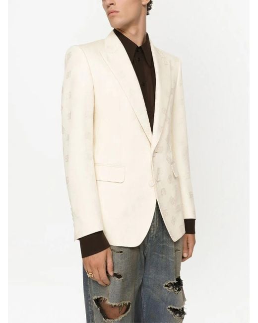 Dolce & Gabbana Natural Logo Jacquard Single-Breasted Blazer for men