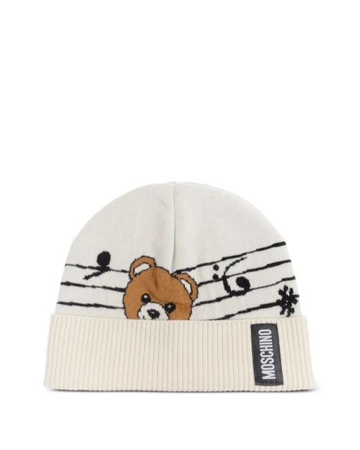 Bonnet À Motif Teddy Bear Moschino en coloris White