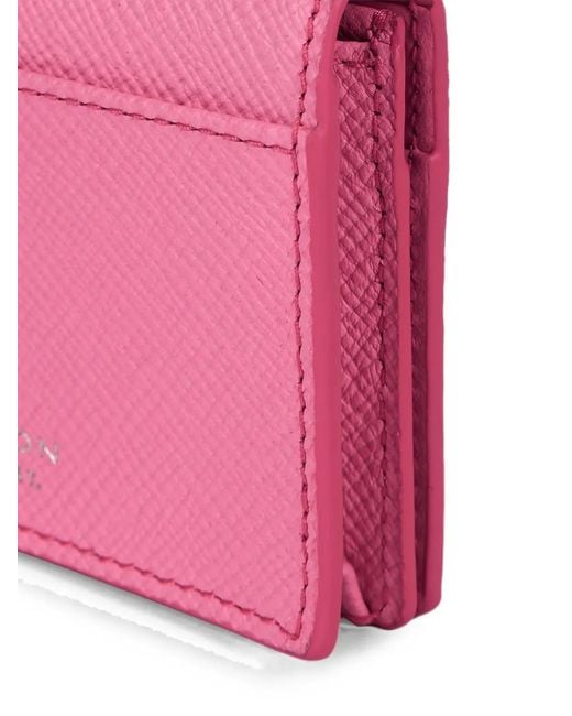 Smythson Pink Panama Cross-Grain Leather Card Holder