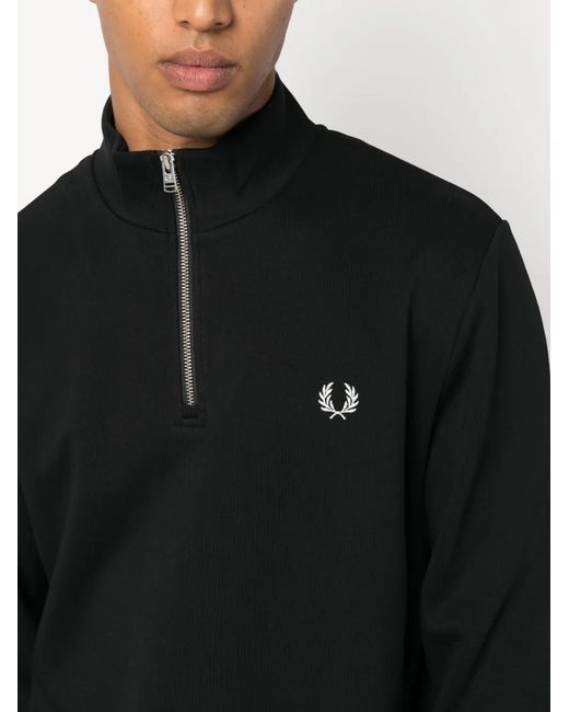 Fred Perry Black Logo-Embroidered Zip-Up Jumper for men