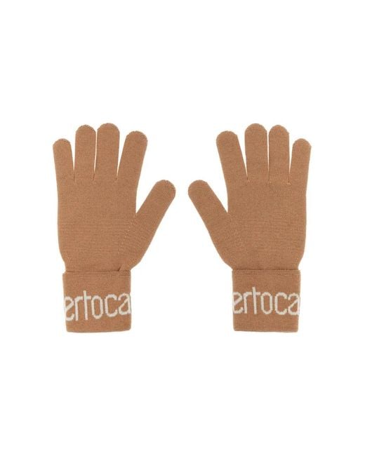 Roberto Cavalli White Wool-Blend Logo Gloves