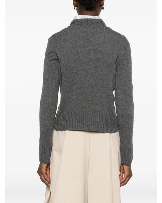 Aragona Gray V-Neck Ribbed-Trim Sweater