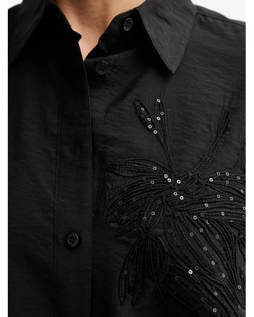 MARC AUREL Black Sequin-Embellished Floral-Patch Shirt