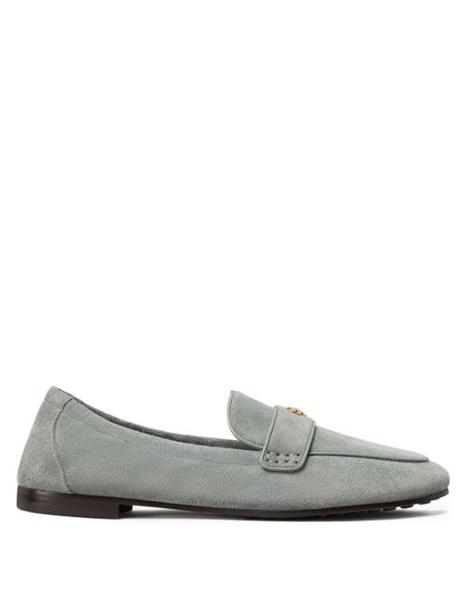 Tory Burch Gray Logo-plaque Suede Loafers