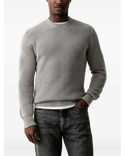 Guess Gray Ribbed-Knit Crew-Neck Sweater for men
