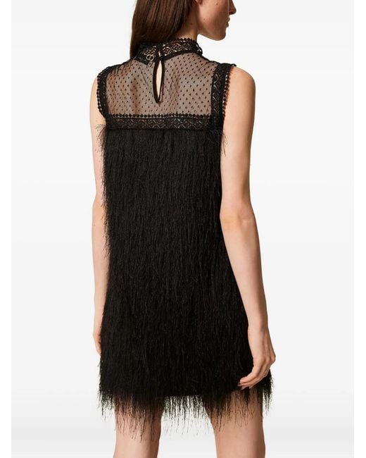 Twinset Black Fringed Lace-Incet Mini Dress