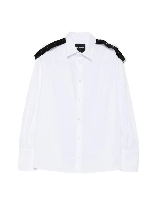 Les Hommes White Stud-Embellished Shoulder-Strap Shirt for men