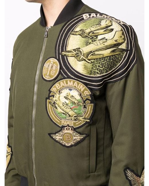 Balmain Green Multi-Badge Pilot Jacket for men