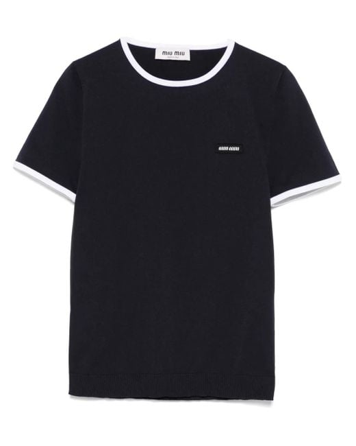 T-Shirt Con Applicazione Logo di Miu Miu in Black