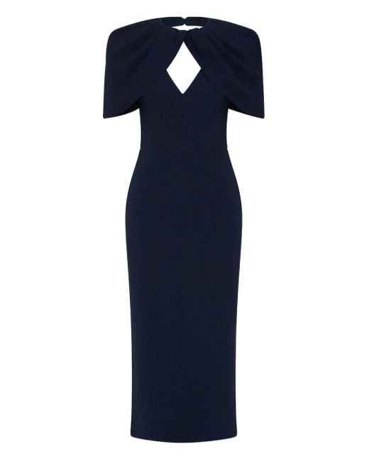 Rebecca Vallance Blue Petal-Sleeve Draped Midi Dress
