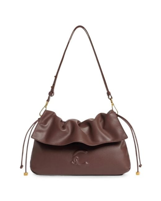 Coccinelle Brown Lidia Logo-Embossed Ruched-Flap Shoulder Bag