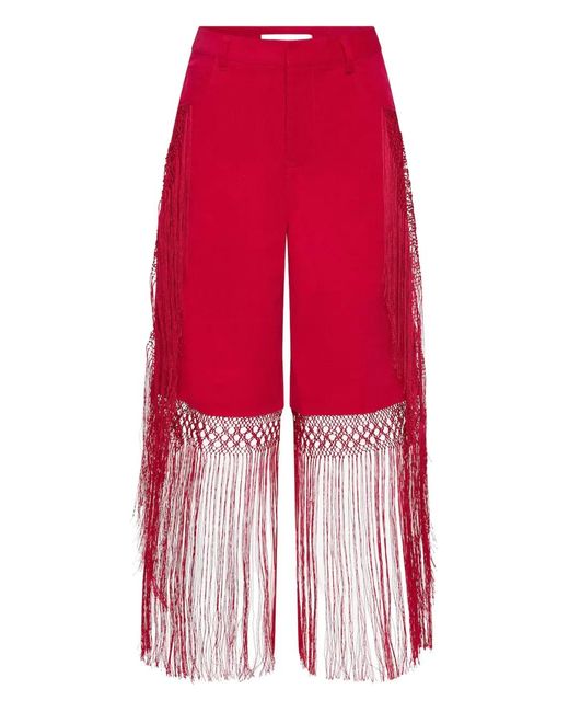 Christopher Esber Red Macramé Fringed Corduroy Trousers