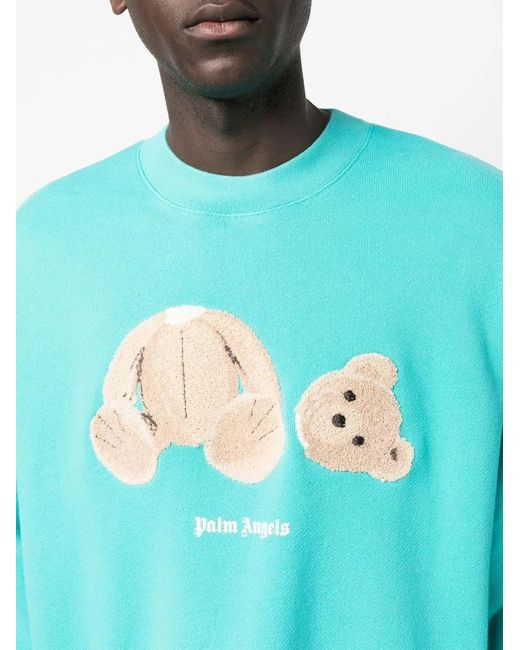 Palm Angels Blue Bear Motif Crew Neck Sweatshirt for men