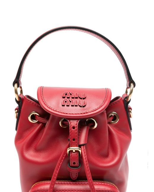 Miu Miu Red Mini Logo Leather Backpack