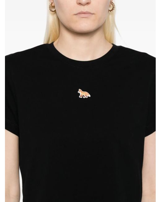 Maison Kitsuné Black Embroidered-Logo T-Shirt