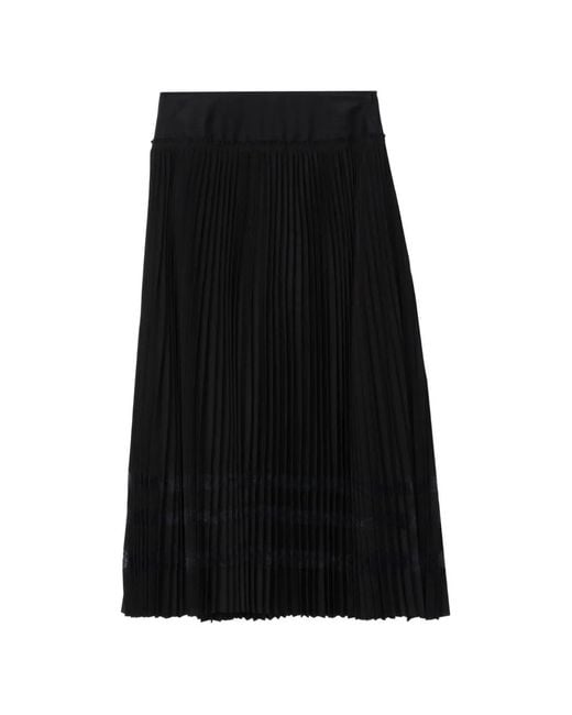 3.1 Phillip Lim Black Midi Lace-Trim Pleated Skirt