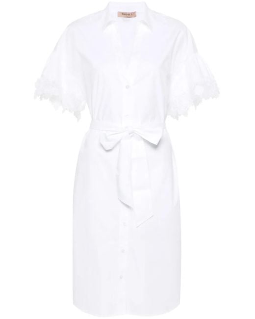 Vestido camisero con ribete de encaje Twinset de color White