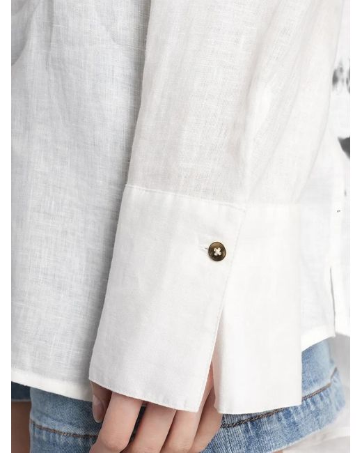 Alice + Olivia White Finely Pocket-Detail Button-Up Shirt