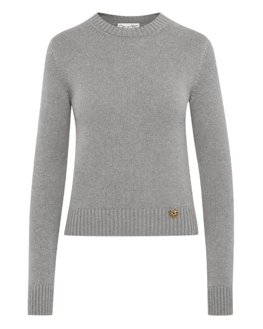 Oscar de la Renta Gray Knot-Detail Mock-Neck Sweater