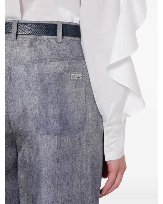 Alberta Ferretti Blue Silk Palazzo Pants