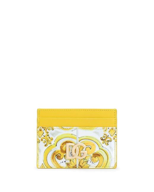 Majolica-print leather cardholder Dolce & Gabbana en coloris Yellow