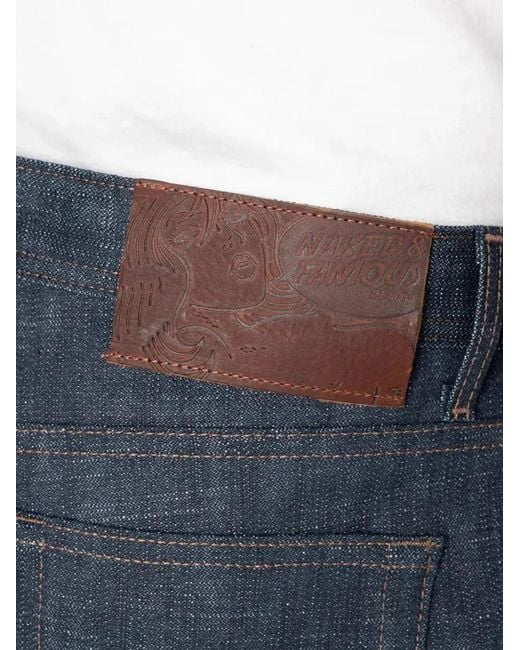 Naked & Famous Blue Weird Guy Greencast Stretch Selvedge Jeans for men