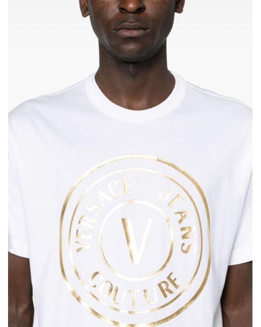 T-shirt en coton à logo imprimé Versace pour homme en coloris Blue