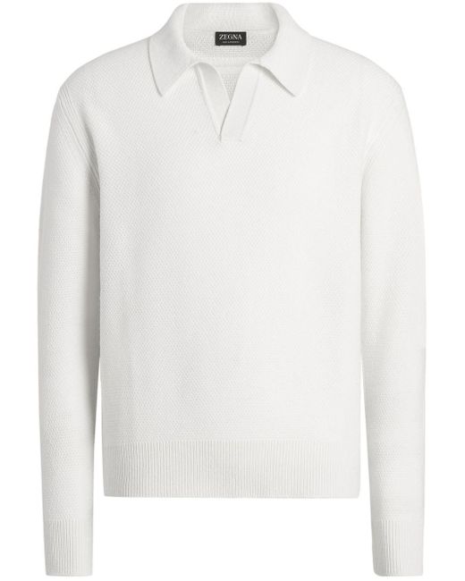 Zegna White Oasi Cashmere Honeycomb Polo for men