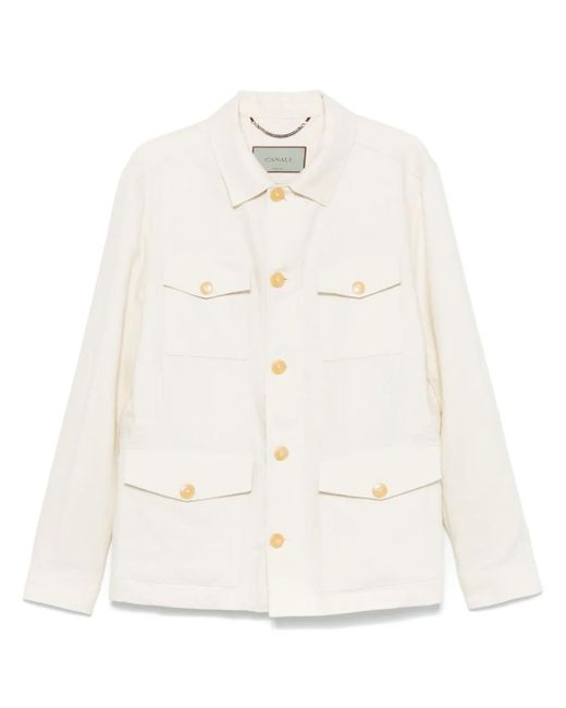 メンズ Canali リネン シャツジャケット White