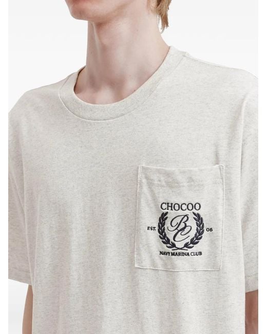 Chocoolate White Patch-Pocket Embroidered T-Shirt for men