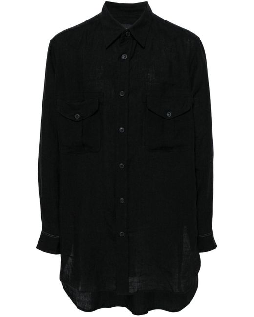Yohji Yamamoto Black Asymmetric-neck Linen Shirt for men