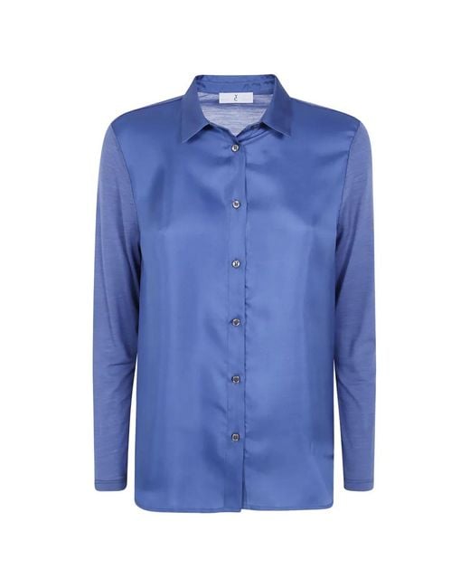 Whyci Blue Panelled Long-Sleeve Shirt