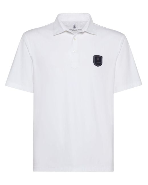 Brunello Cucinelli White Appliqué-detail Polo Shirt for men