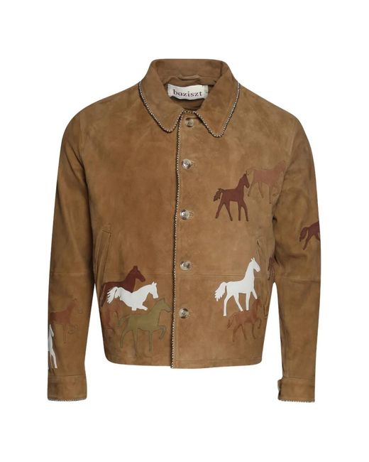 BAZISZT Brown Valero Horse-Patch Suede Jacket for men