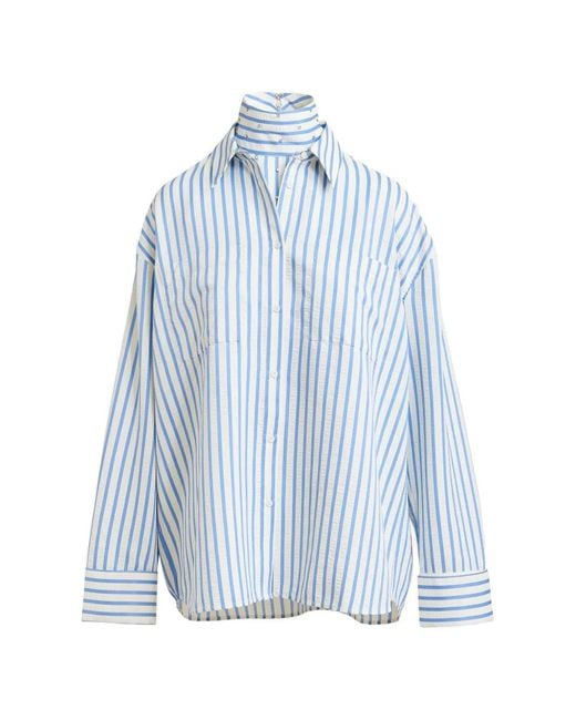 Essentiel Antwerp Blue Janna Striped Rhinestone-Embellished Shirt