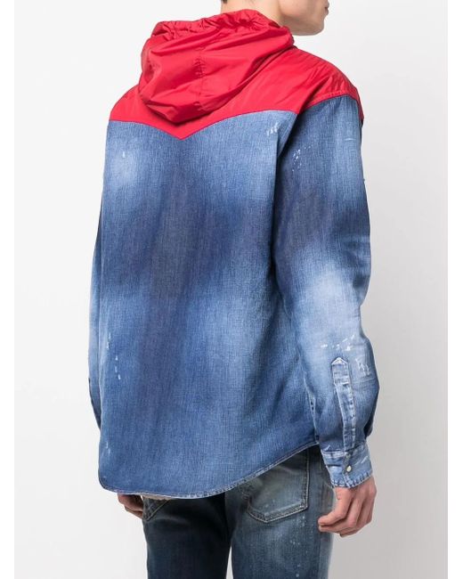 Chaqueta vaquera híbrida con capucha DSquared² de hombre de color Blue