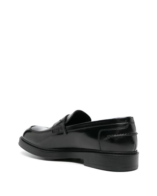 Doucal's Black Round-Toe Leather Loafers for men