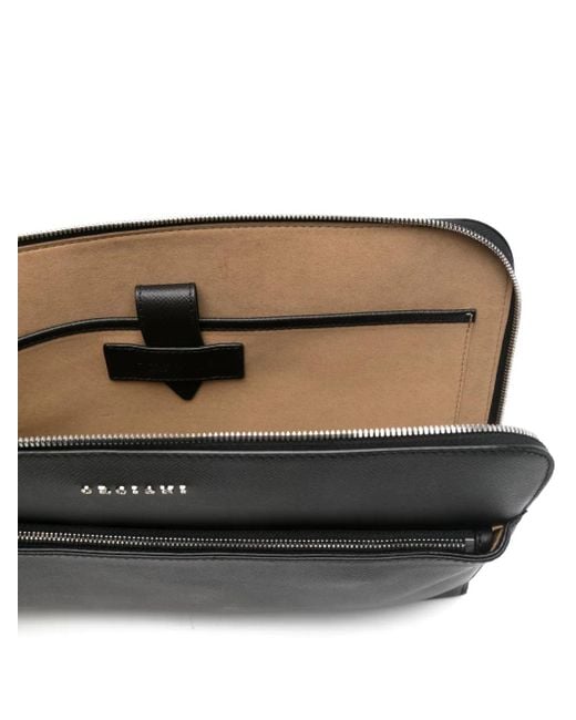 Orciani Black Leather Laptop Bag for men