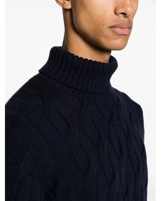 Zanone Blue Cable-Knit Roll-Neck Jumper for men