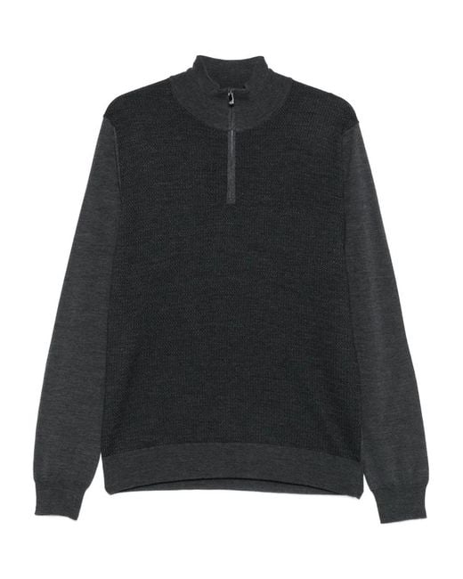 Corneliani Black Zip-Front Sweater for men