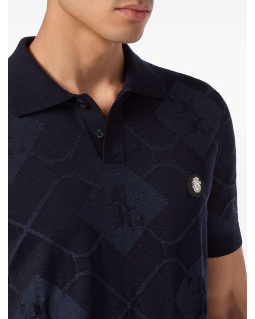 Billionaire Blue Intarsia-knit Polo Shirt for men