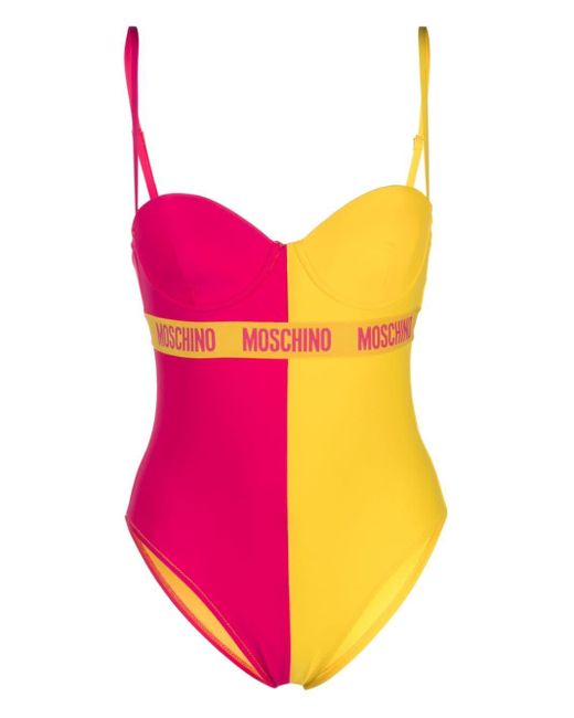 Moschino Pink Two-tone Logo Tape Swimwear