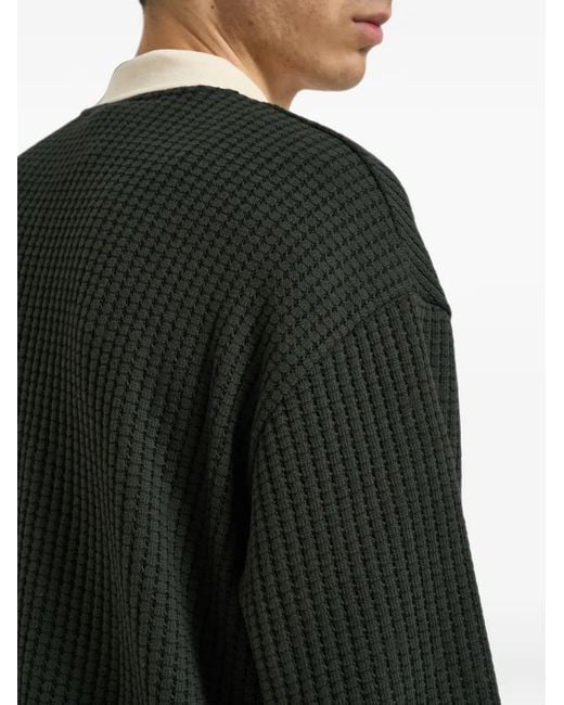Les Deux Black Waffle-Knit V-Neck Sweater for men