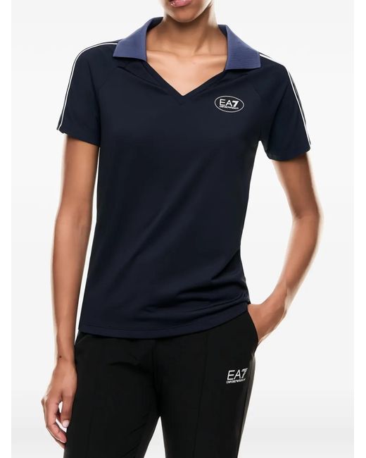 EA7 Blue Logo-Print V-Neck T-Shirt