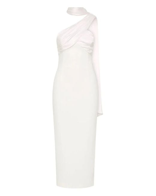 Rebecca Vallance White Satin-Draped Halter Neck Dress