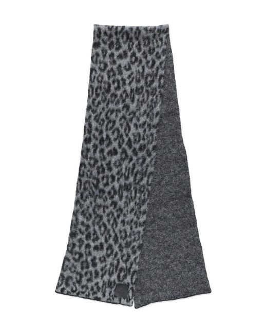Anine Bing Gray Leopard-Print Wool Scarf