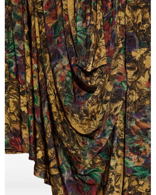 Ganni Yellow Ruched Floral Midi Dress