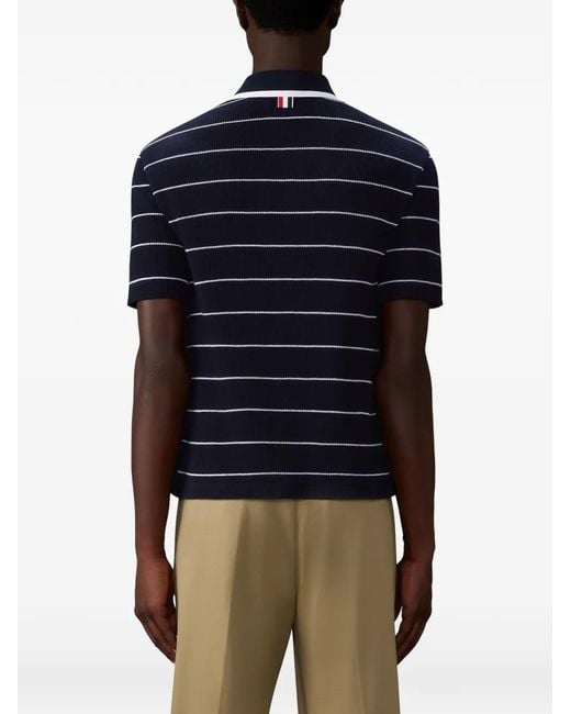 Thom Browne Blue Striped Waffle Short-Sleeve Shirt for men
